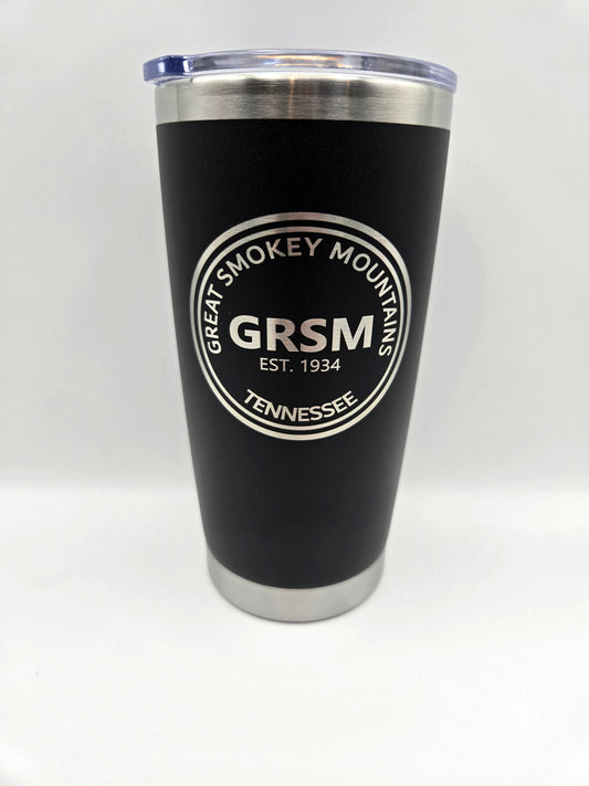 20oz insulated tumbler engraved with Great Smokey Mountains National Park logo