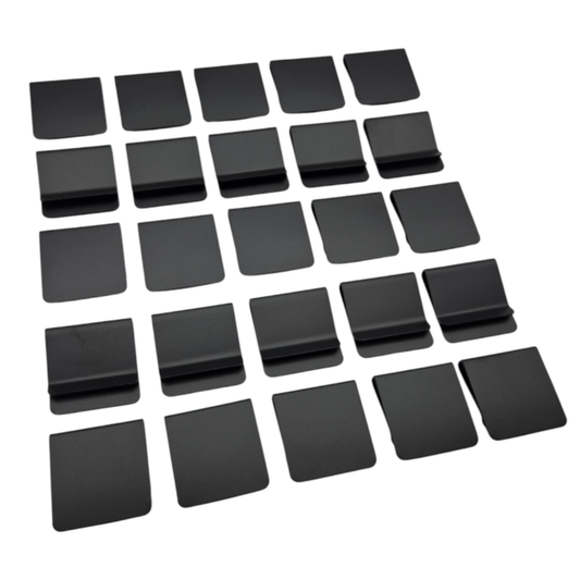Black anodized aluminum hat brim clip blanks, 25 pack for laser engraving