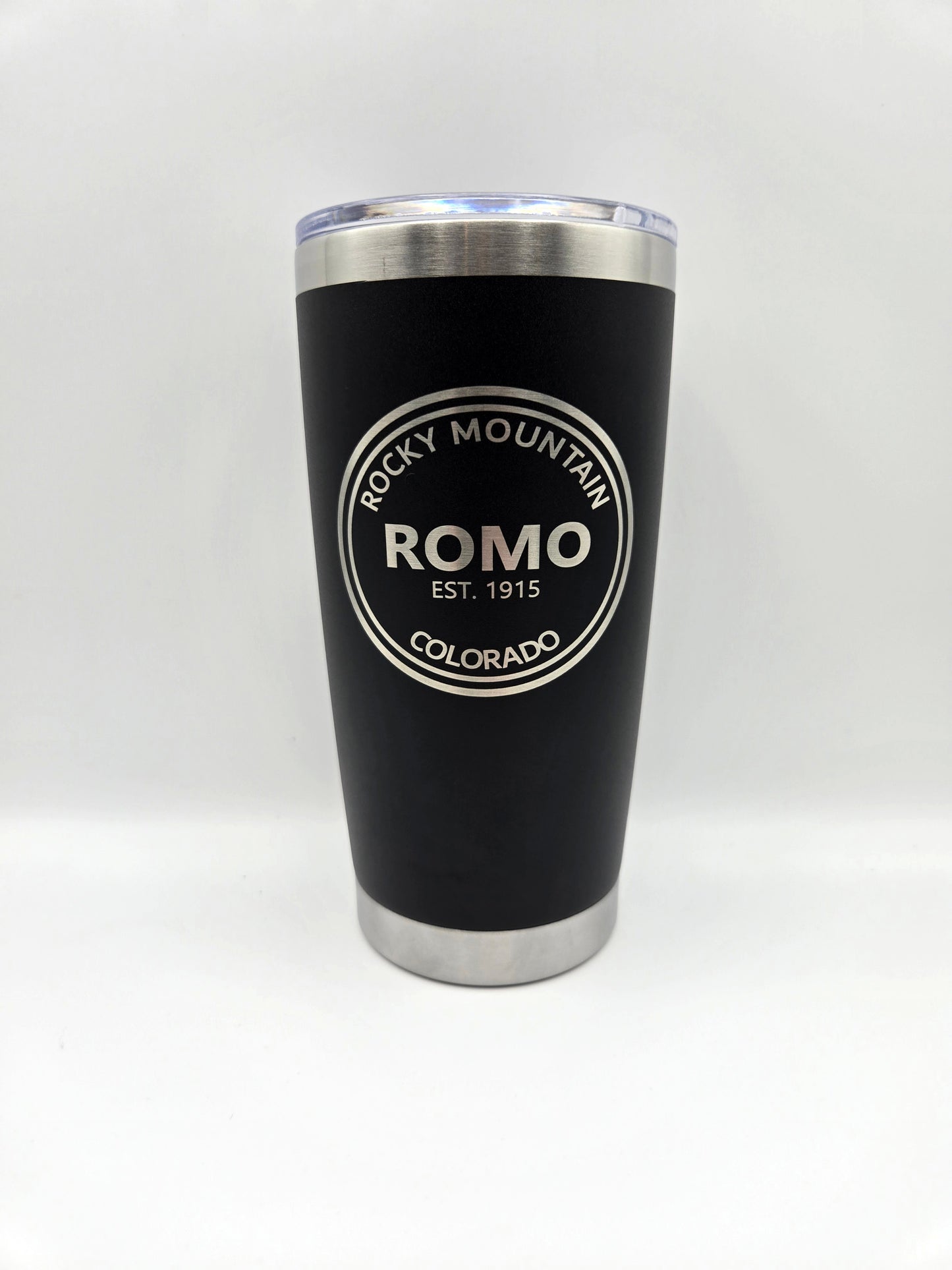 20oz insulated tumbler engraved with Rocky Mountain National Park logo