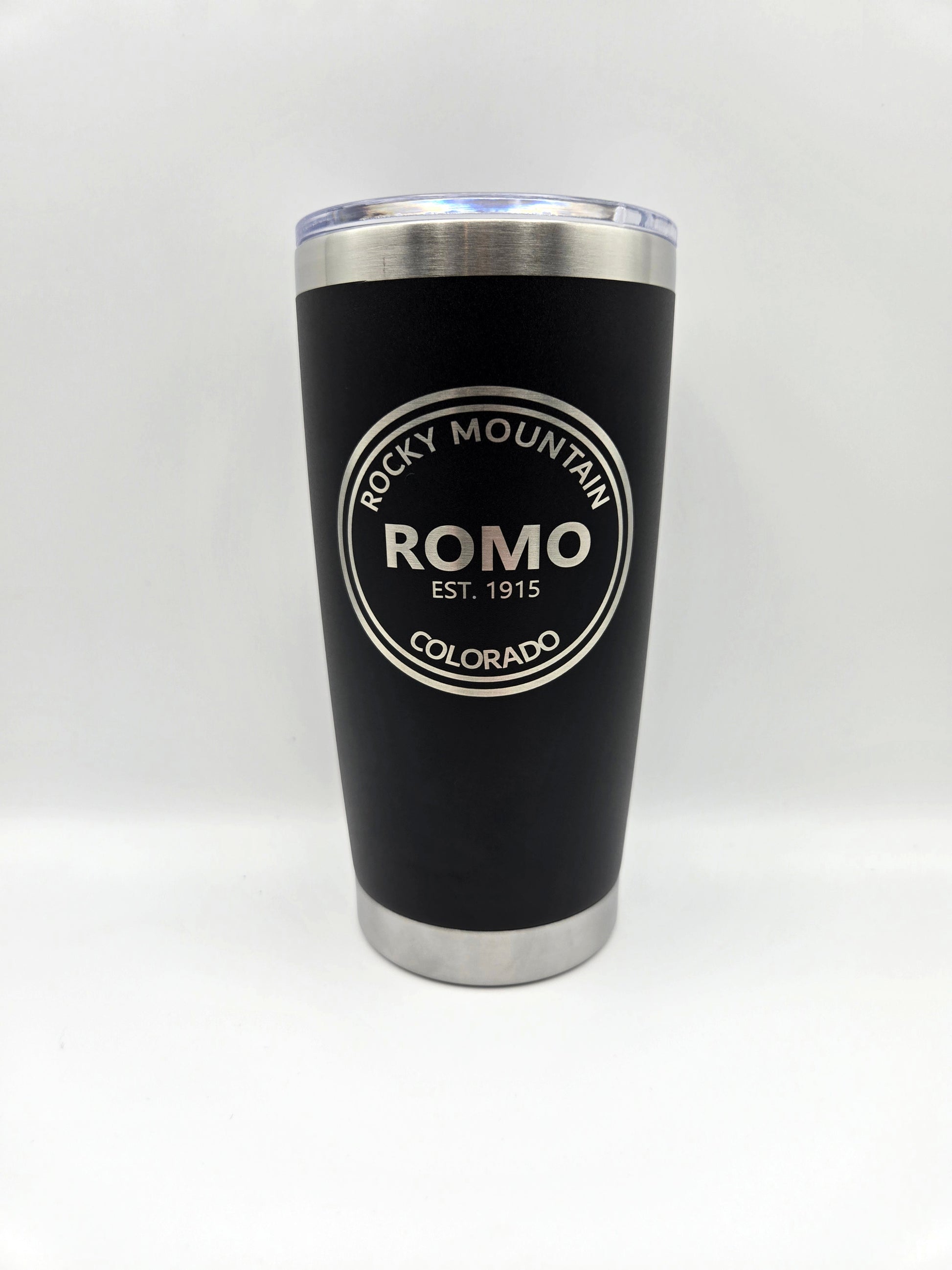 20oz insulated tumbler engraved with Rocky Mountain National Park logo