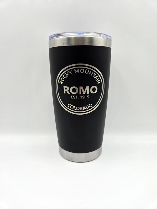 20oz insulated tumbler engraved with Rocky Mountain National Park logo