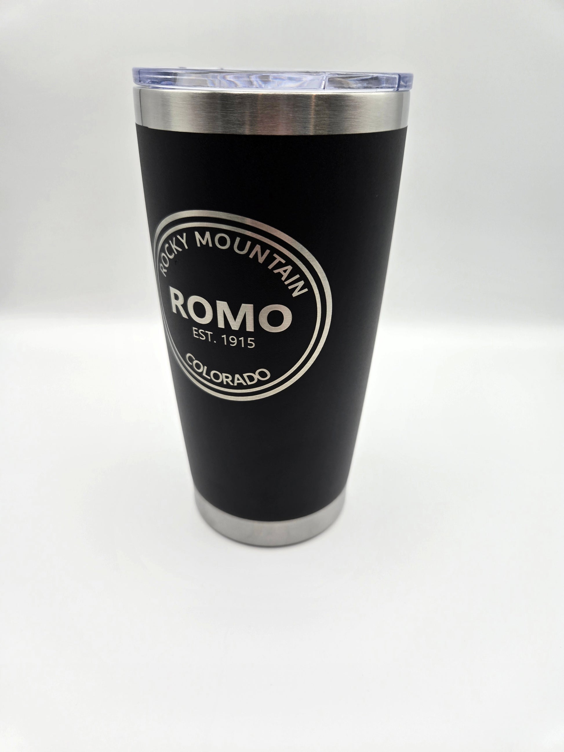 20oz insulated tumbler engraved with Rocky Mountain National Park logo